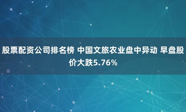 股票配资公司排名榜 中国文旅农业盘中异动 早盘股价大跌5.76%